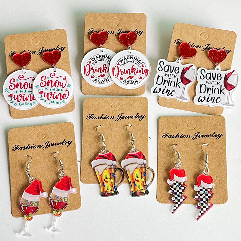 New Christmas Earrings Christm - Wine Beer Hat ulasan dan harga