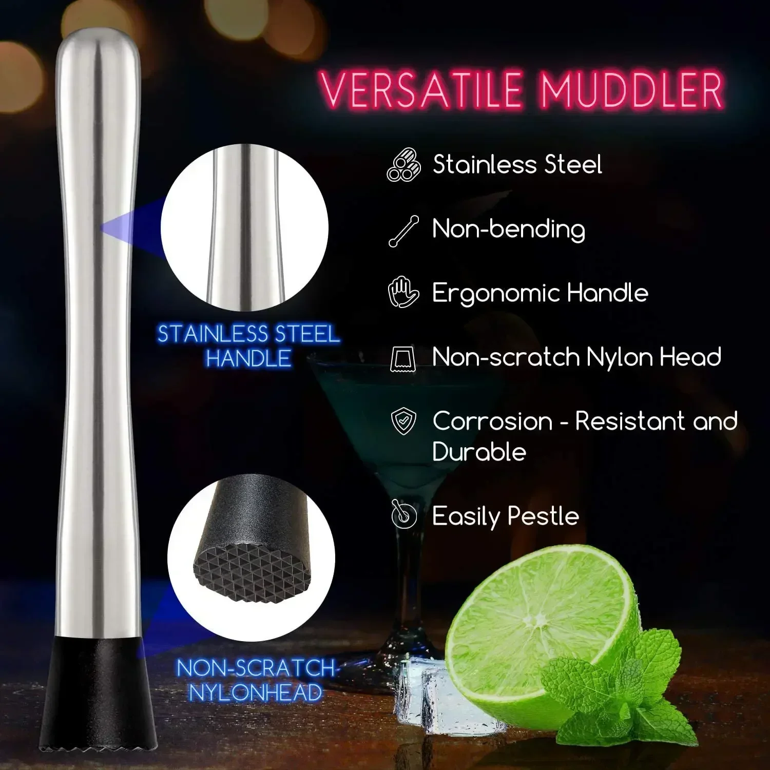 Stainless Steel Cocktail Muddl - Muddler Cocktail Bar ulasan dan harga